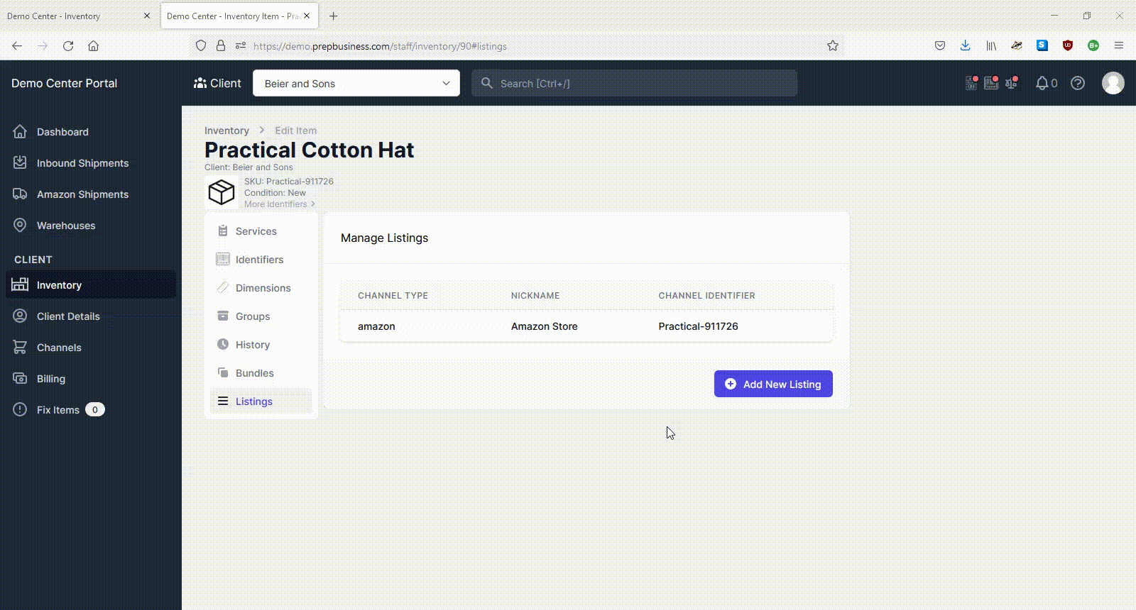 Add a listing for item
