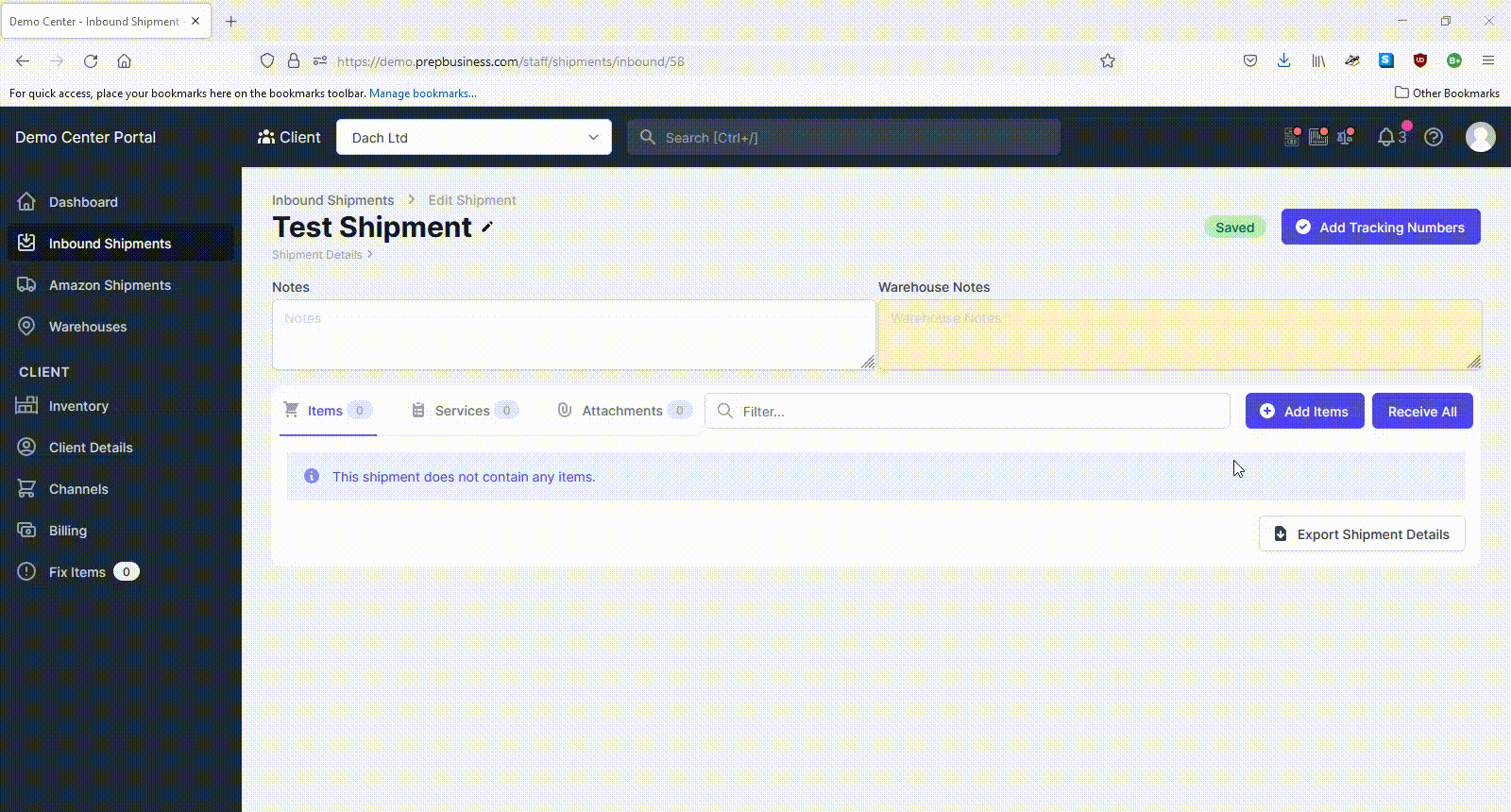 Add Items to shipments