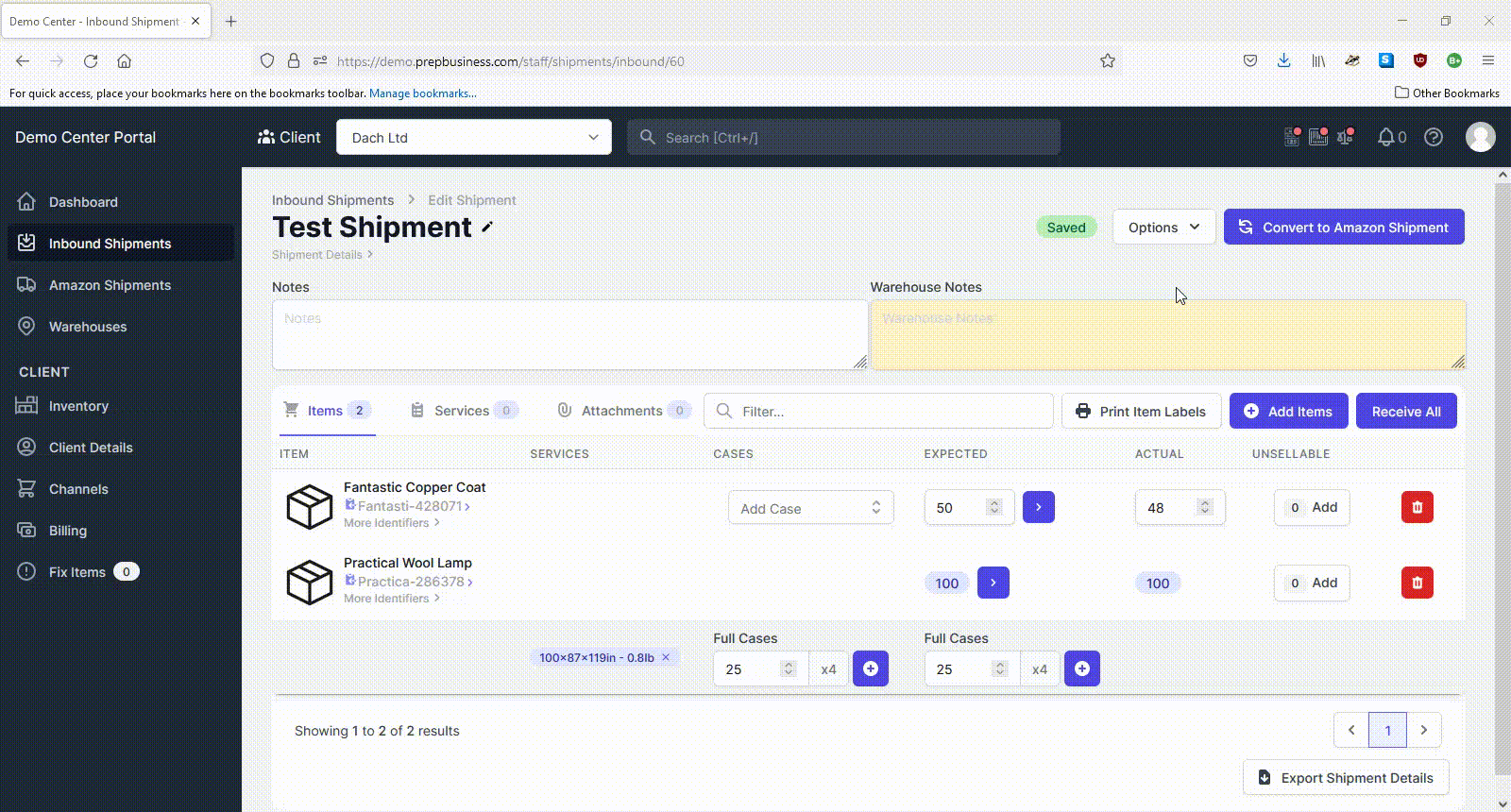 Convert inbound shipment to Amazon shipment