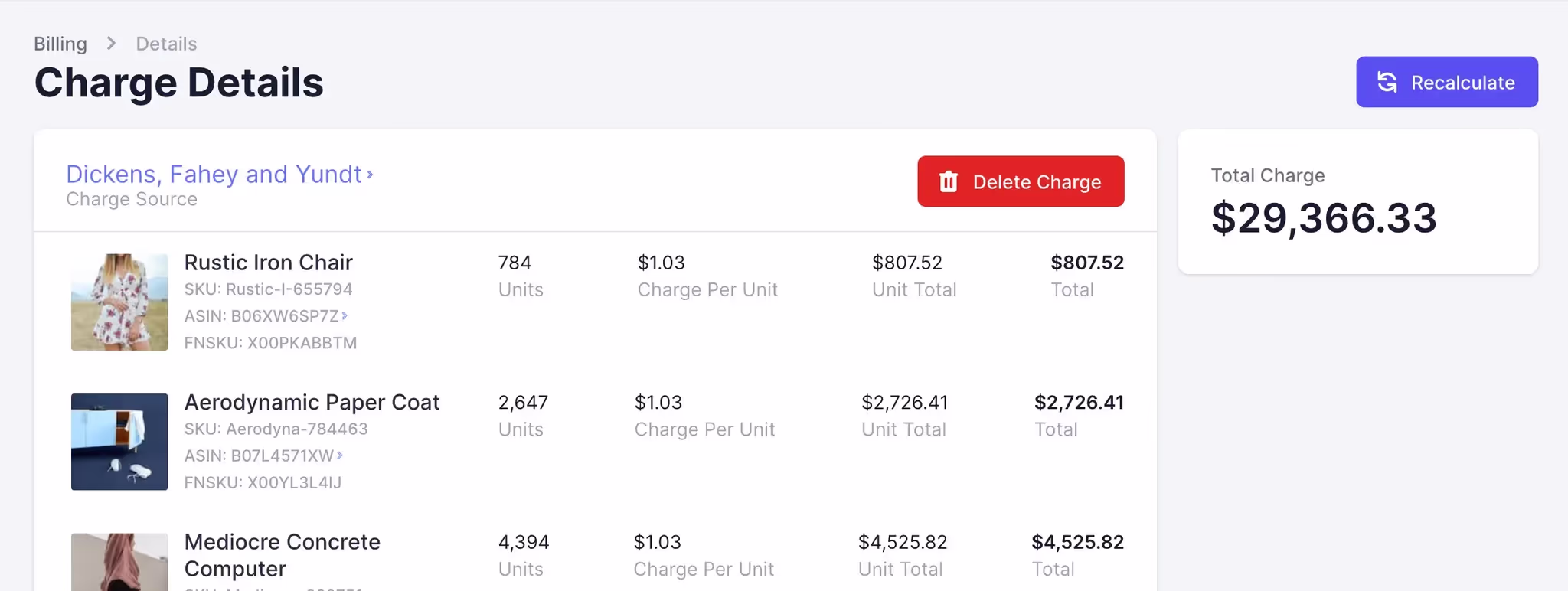 Detailed Charge Breakdown