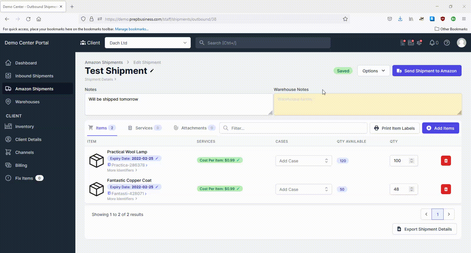 Duplicate a shipment