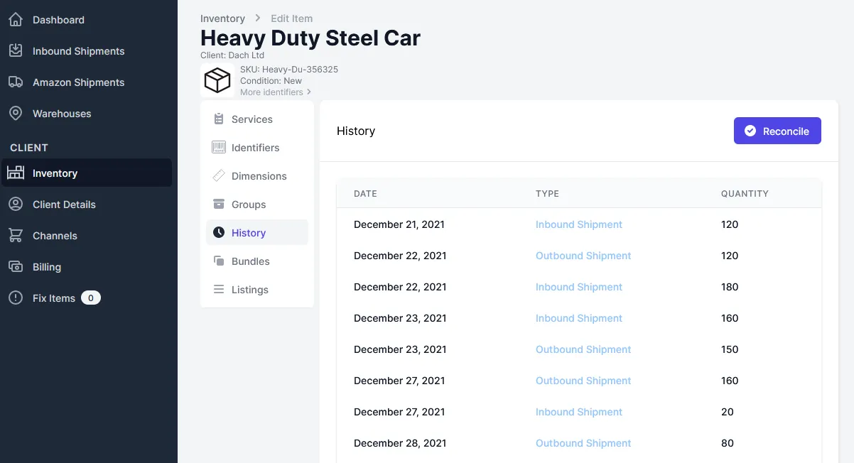View history of item