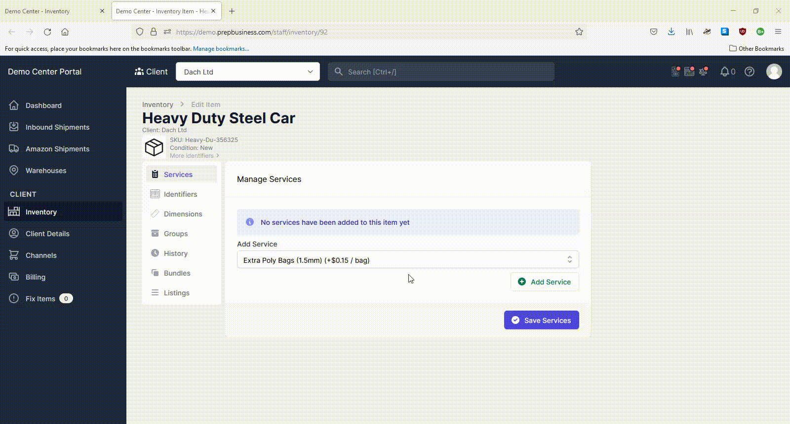 Add service to item